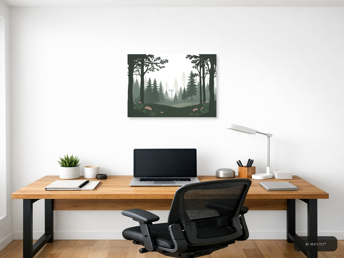 Misty Forest Cross Minimalist Landscape Wall Art — A3 / Office
