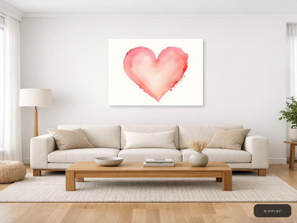Pink Watercolor Heart Wall Art — A2 / Living Room