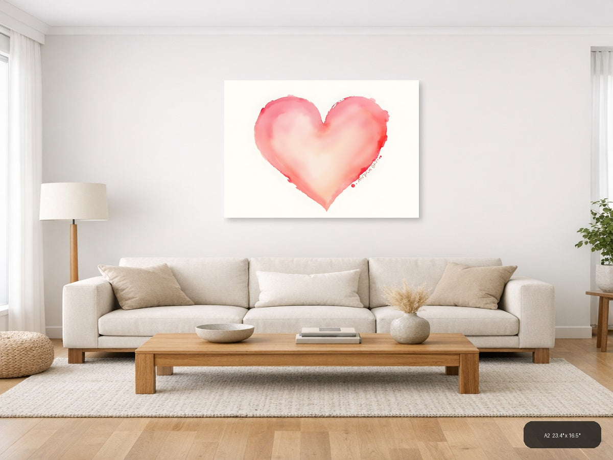 Pink Watercolor Heart Wall Art — A2 / Living Room