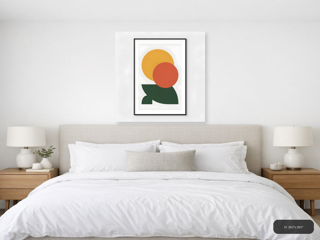 Minimalist Sun, Circle & Leaf Abstract Wall Art — A1 / Bedroom