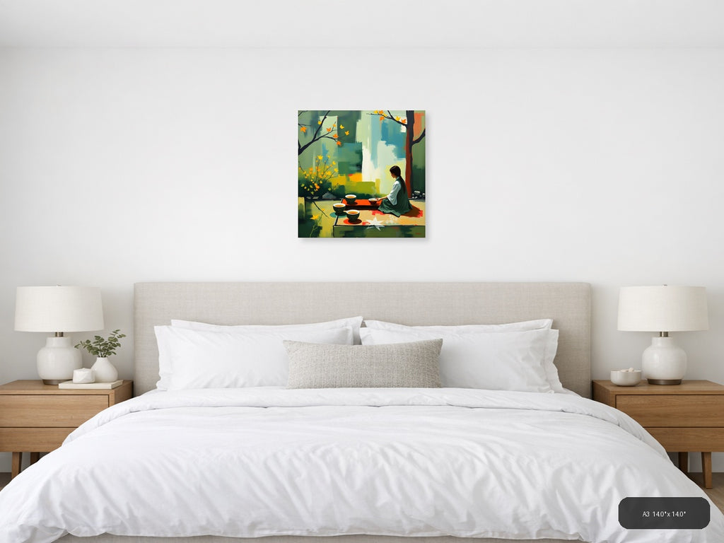 Abstract Autumn Tea Ceremony Woman Wall Art — A3 / Bedroom