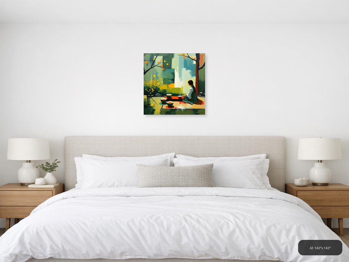Abstract Autumn Tea Ceremony Woman Wall Art — A3 / Bedroom