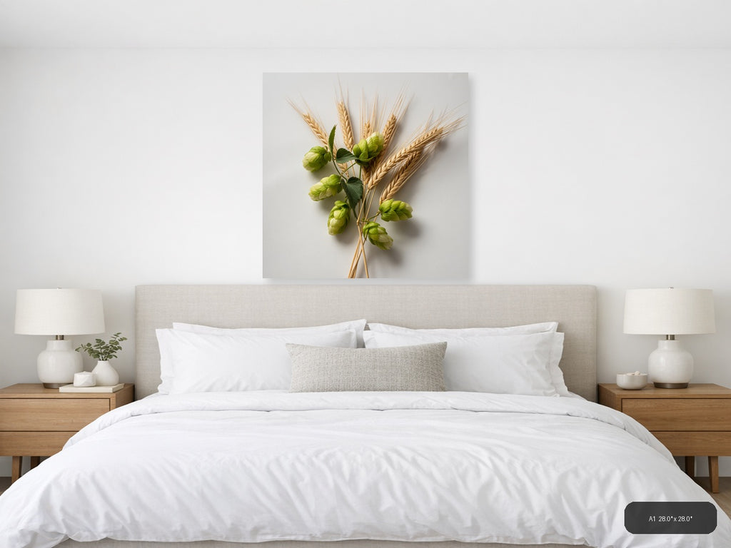 Barley and Hops Minimalist Botanical Wall Art — A1 / Bedroom