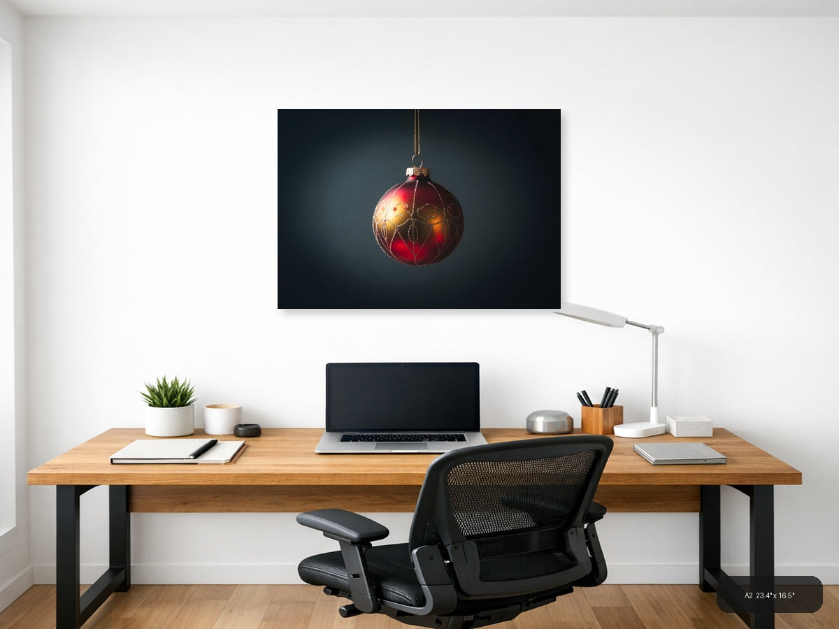 Red Gold Christmas Ornament Photography Wall Art — A2 / Office