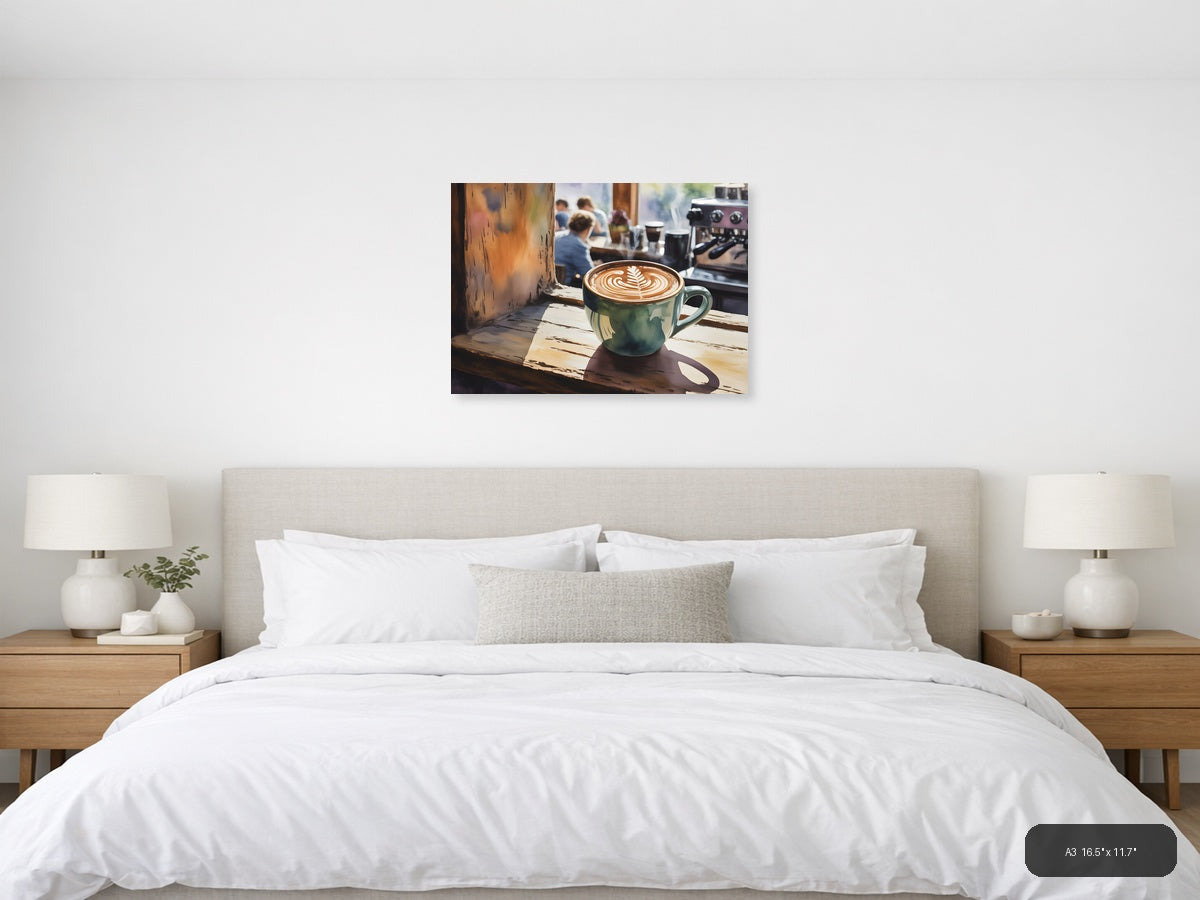Latte Art Café Window - Watercolor Wall Art — A3 / Bedroom