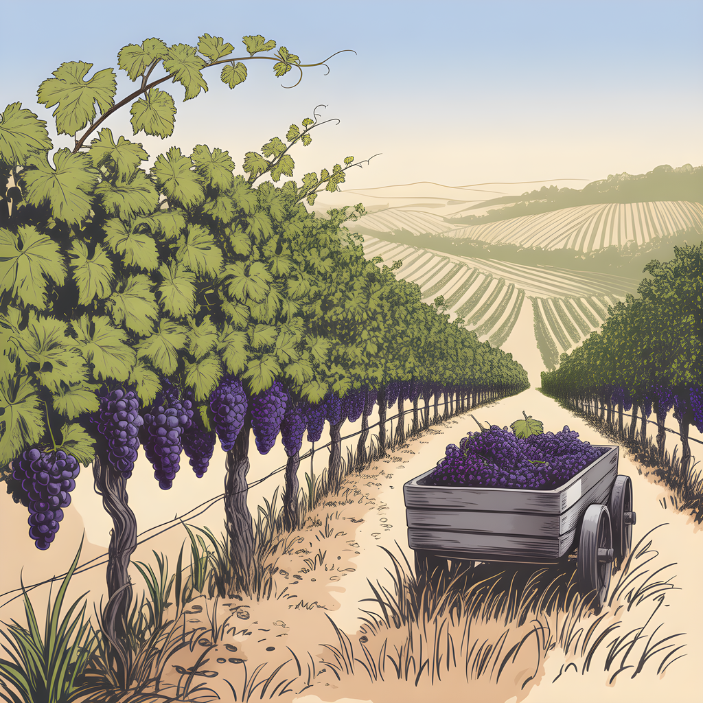 Vineyard Harvest Line Art - Purple Grapes Wine Country Wall Art