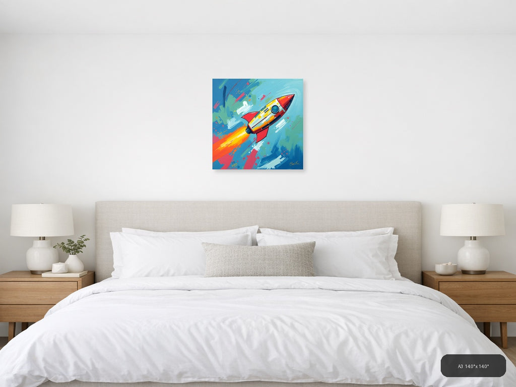 Colorful Rocket Launch Abstract Modern Wall Art — A3 / Bedroom