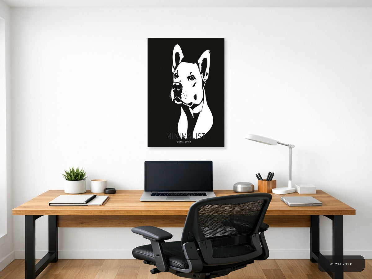 Minimalist Bull Terrier Portrait Black & White Wall Art — A1 / Office