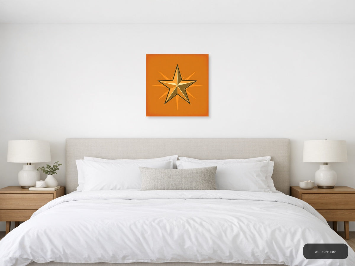 Vintage Gold Star Burst Orange Wall Art — A3 / Bedroom