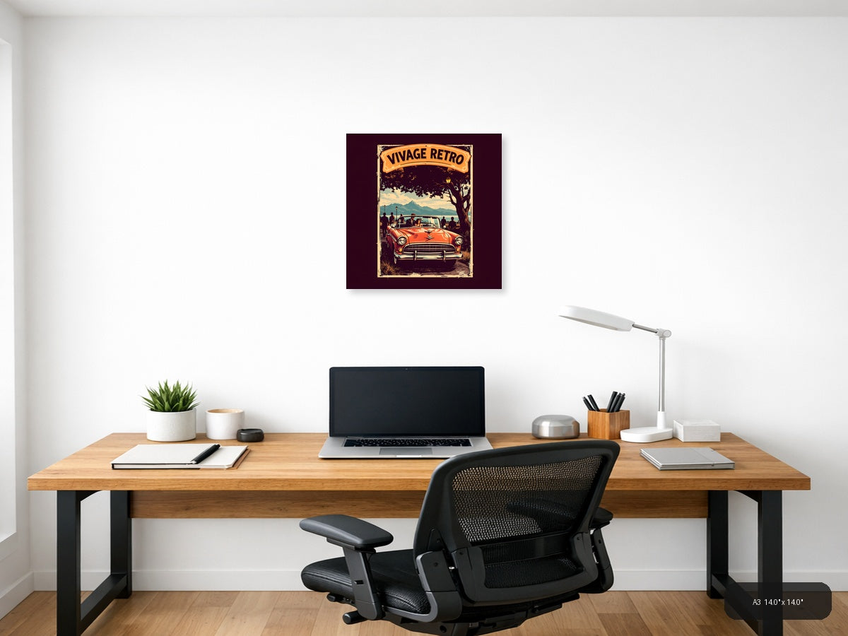 Vintage Retro Classic Car Mountain Landscape Wall Art — A3 / Office