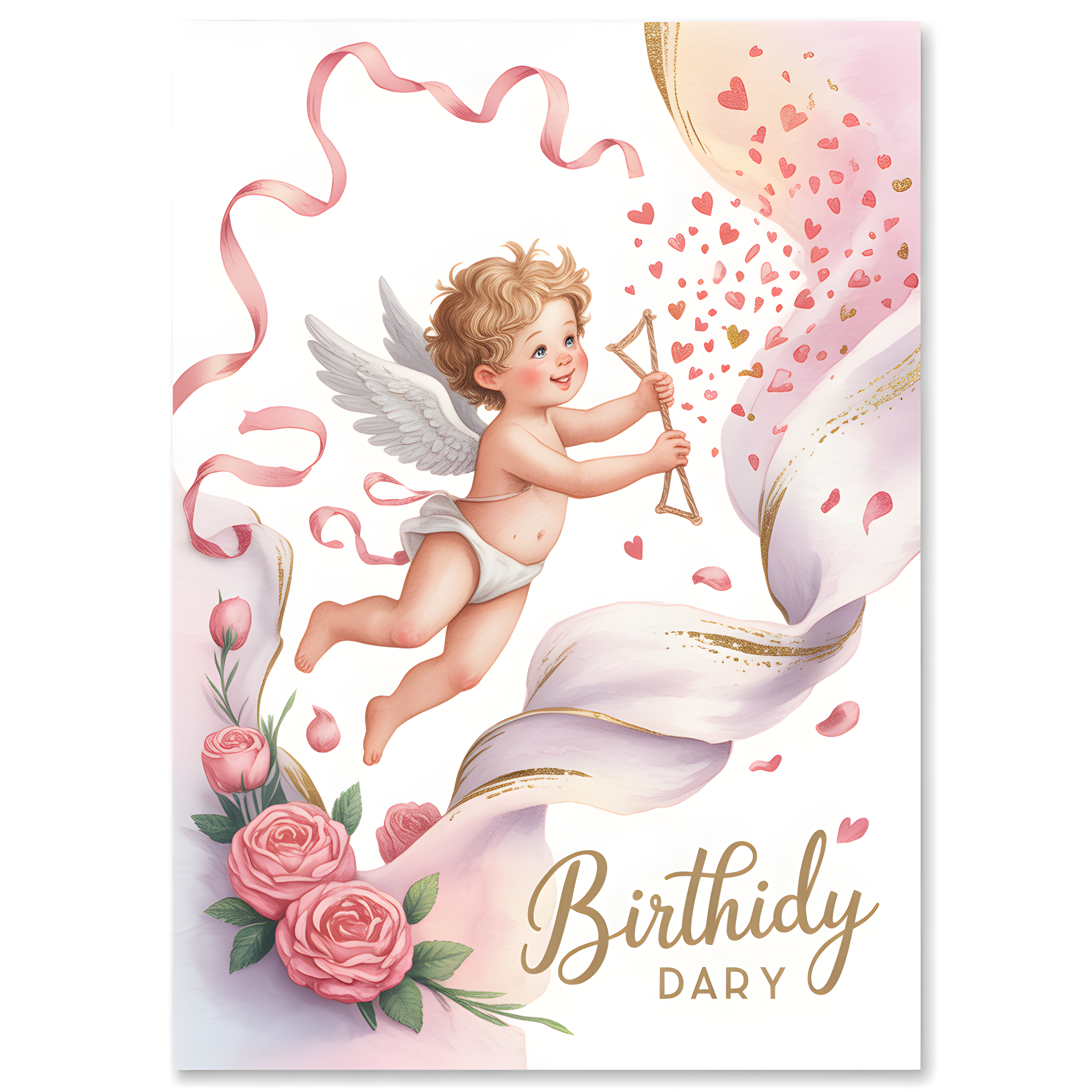 Cupid Birthday Dary Watercolor Angel Wings Wall Art