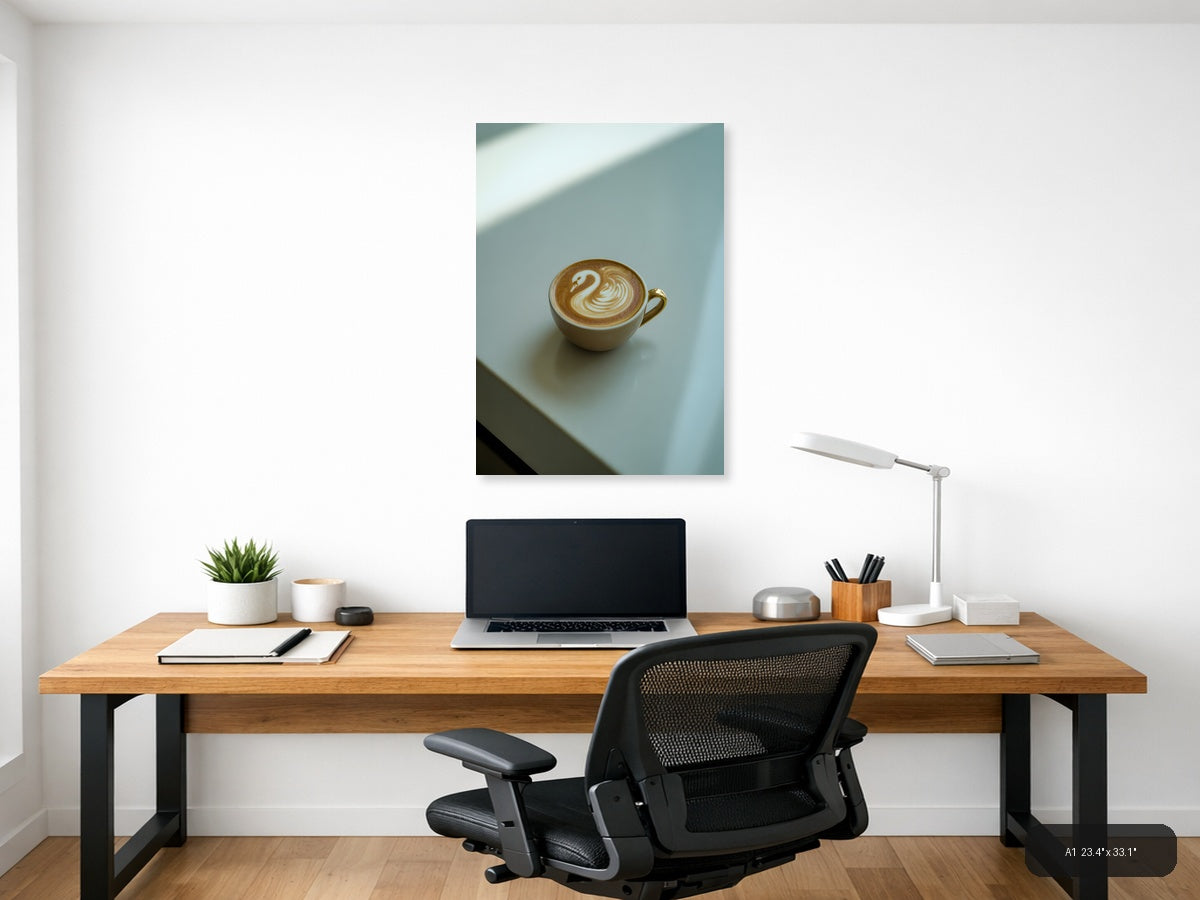 Minimalist Latte Art Swan Coffee Cup Wall Art — A1 / Office