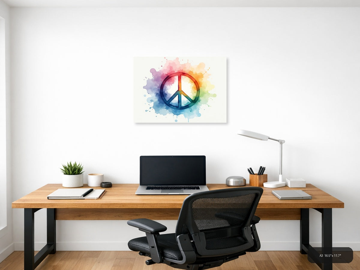 Watercolor Peace Sign Rainbow Splash Wall Art — A3 / Office