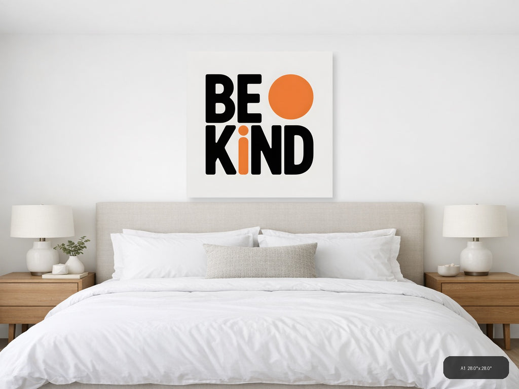 Be Kind Minimalist Orange Circle Wall Art — A1 / Bedroom