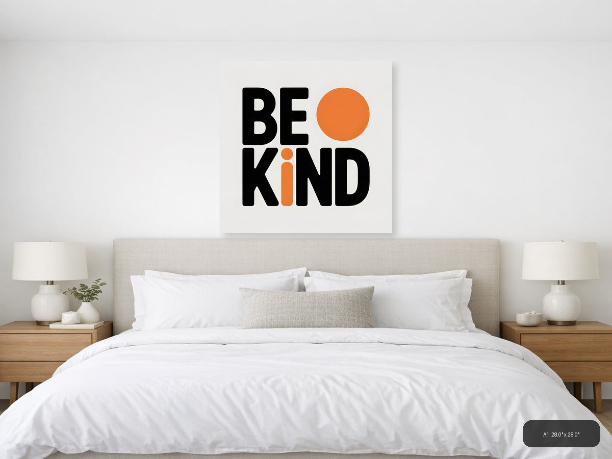 Be Kind Minimalist Orange Circle Wall Art — A1 / Bedroom