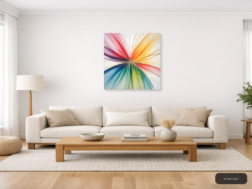 Rainbow Watercolor Sunburst Abstract Wall Art — A2 / Living Room