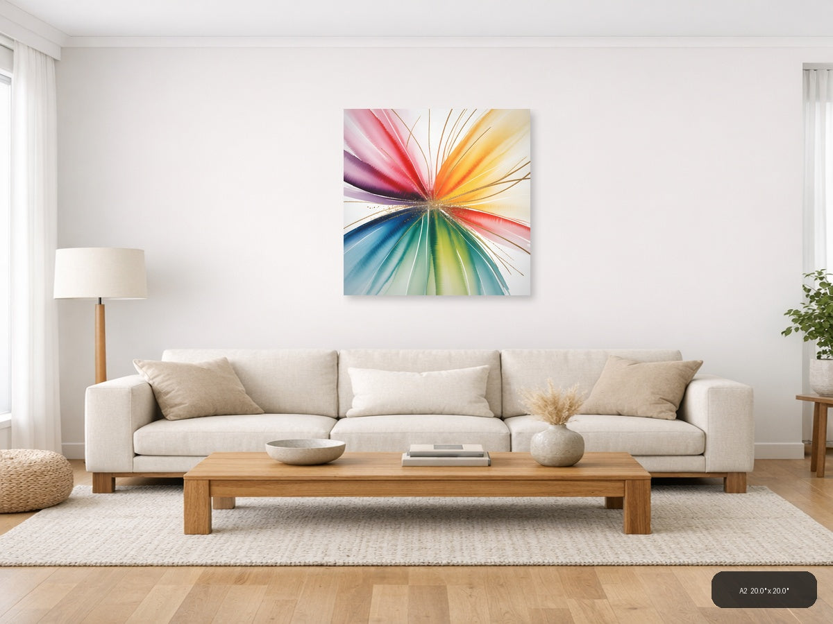 Rainbow Watercolor Sunburst Abstract Wall Art — A2 / Living Room