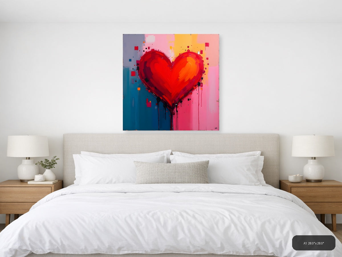 Abstract Red Heart with Dripping Paint Wall Art — A1 / Bedroom