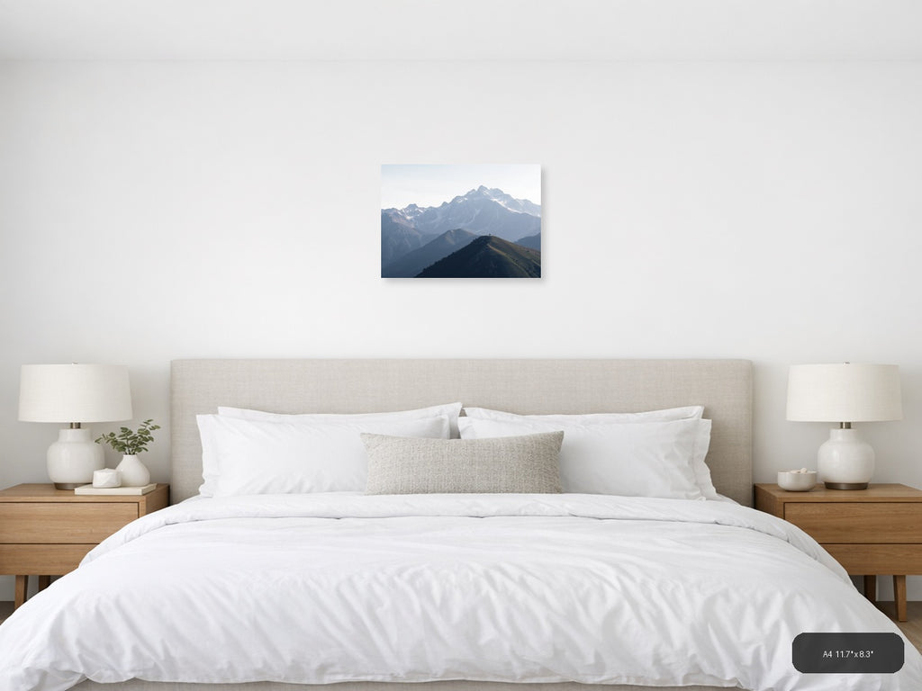 Solitary Hiker Mountain Peak Landscape | Minimalist Canvas Wall Art — A4 (Bedroom)