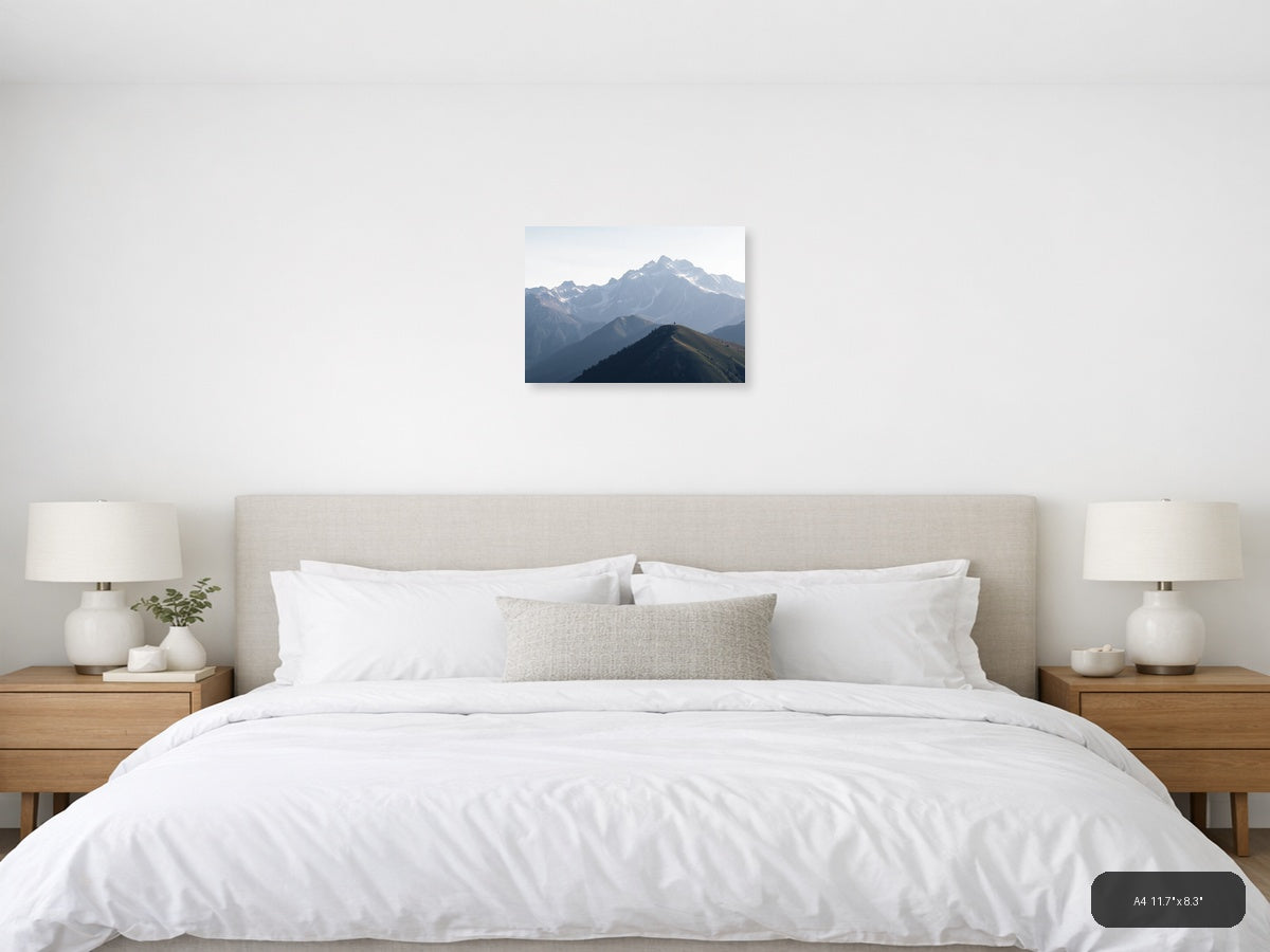 Solitary Hiker Mountain Peak Landscape | Minimalist Canvas Wall Art — A4 (Bedroom)