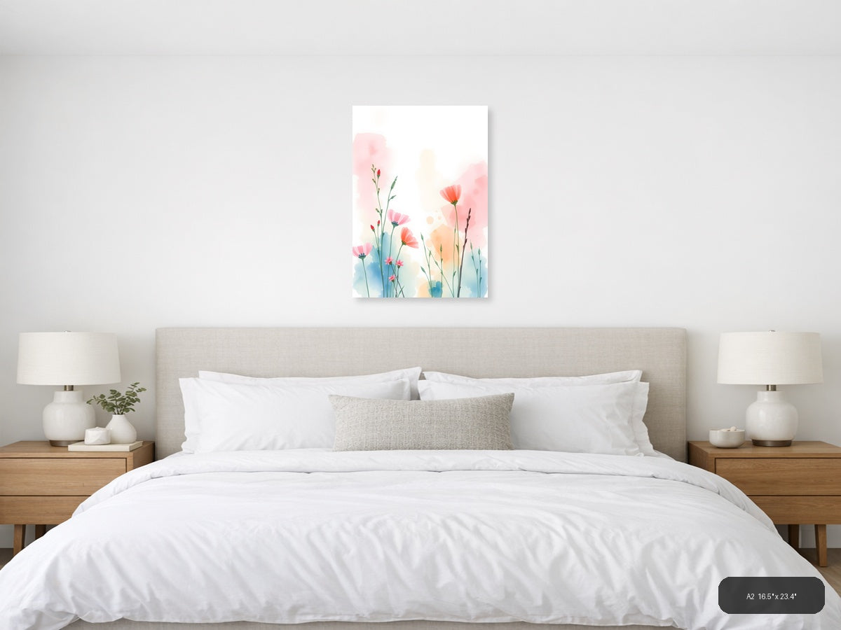 Watercolor Pink Carnations Flowers Portrait Wall Art — A2 / Bedroom