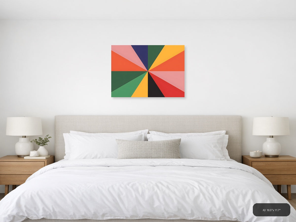 Colorful Geometric Sunburst Pattern Photography Wall Art — A3 / Bedroom