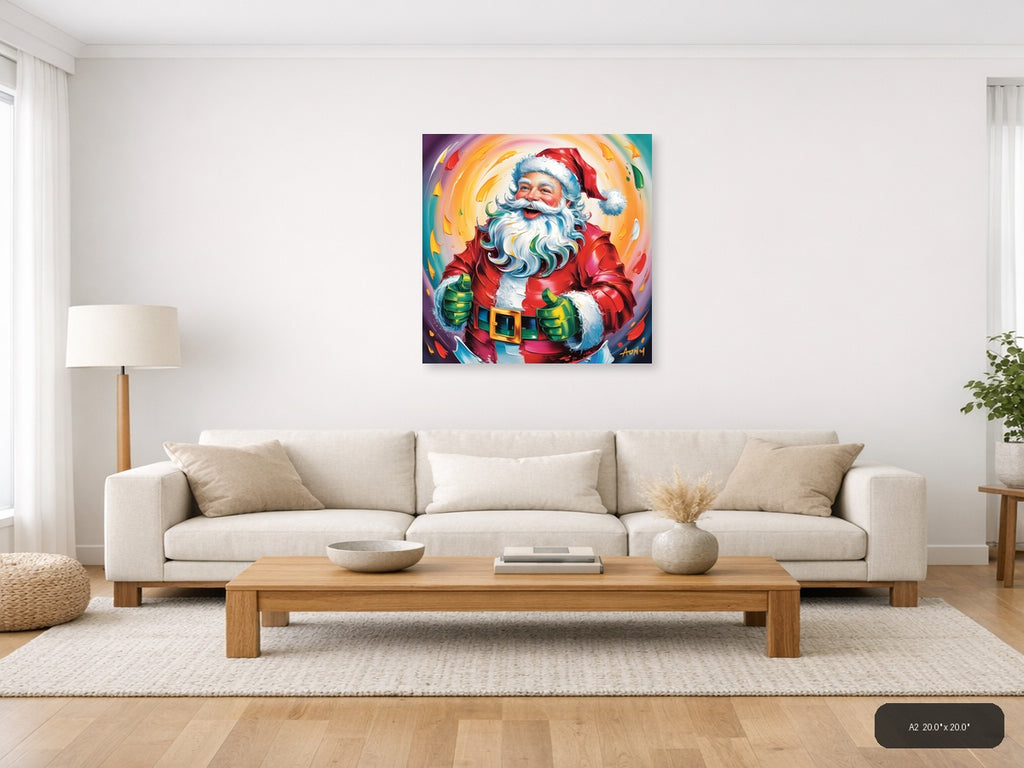 Colorful Abstract Santa Portrait Wall Art — A2 / Living Room
