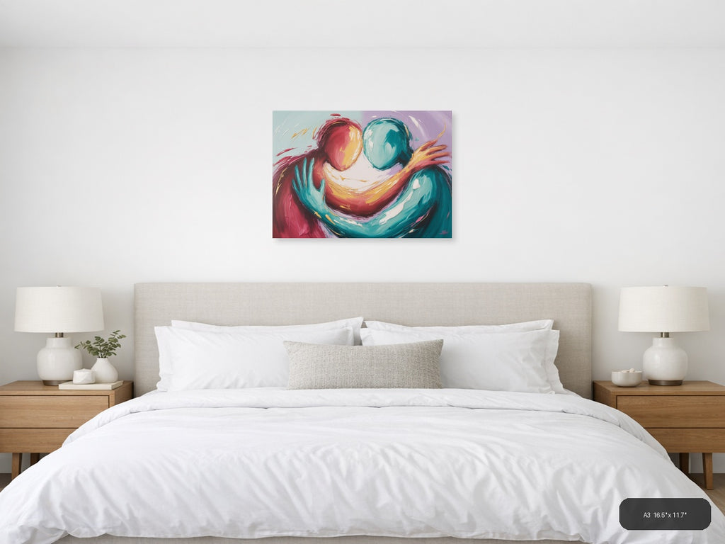 Abstract Colorful Figures Embracing Modern Wall Art — A3 / Bedroom