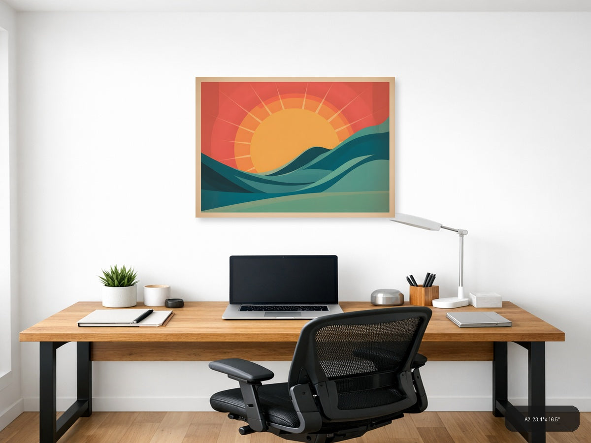 Vintage Sunrise Over Ocean Waves Wall Art — A2 / Office