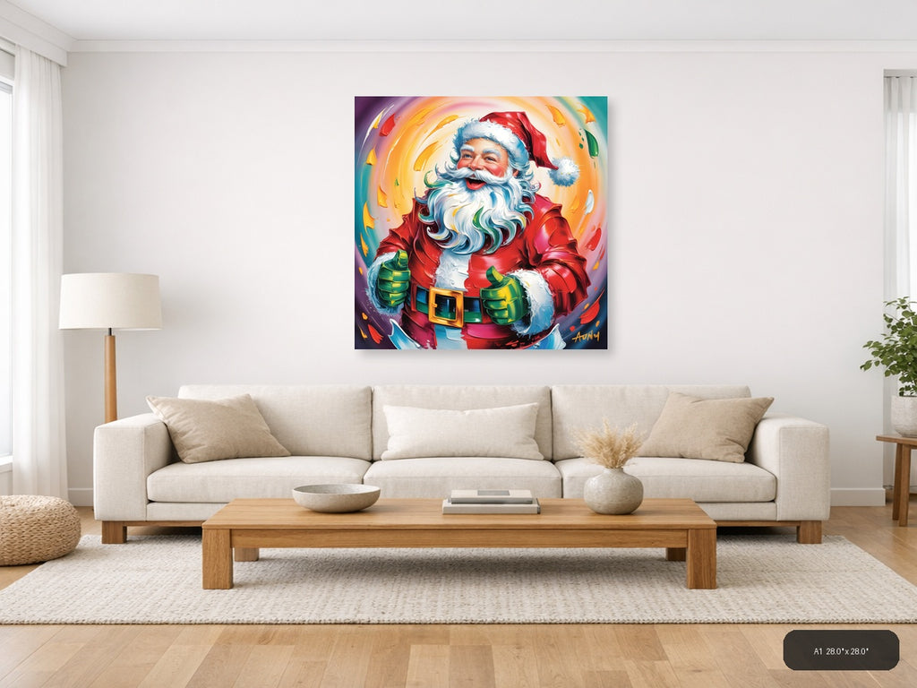 Colorful Abstract Santa Portrait Wall Art — A1 / Living Room