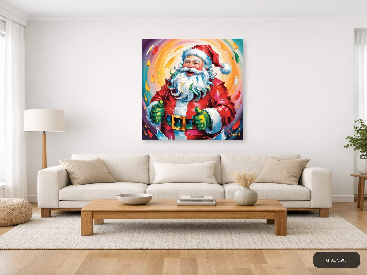 Colorful Abstract Santa Portrait Wall Art — A1 / Living Room