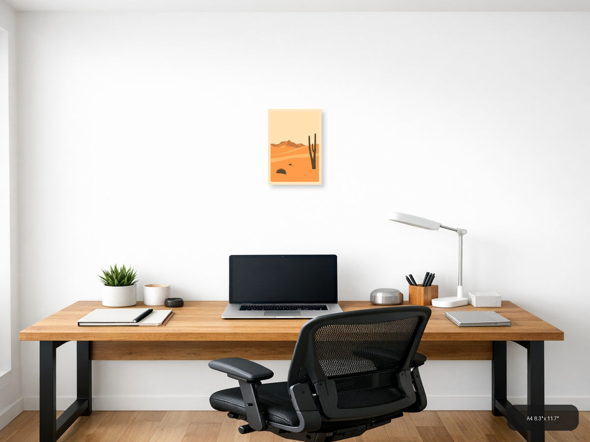 Vintage Desert Landscape with Saguaro Cactus Wall Art — A4 / Office