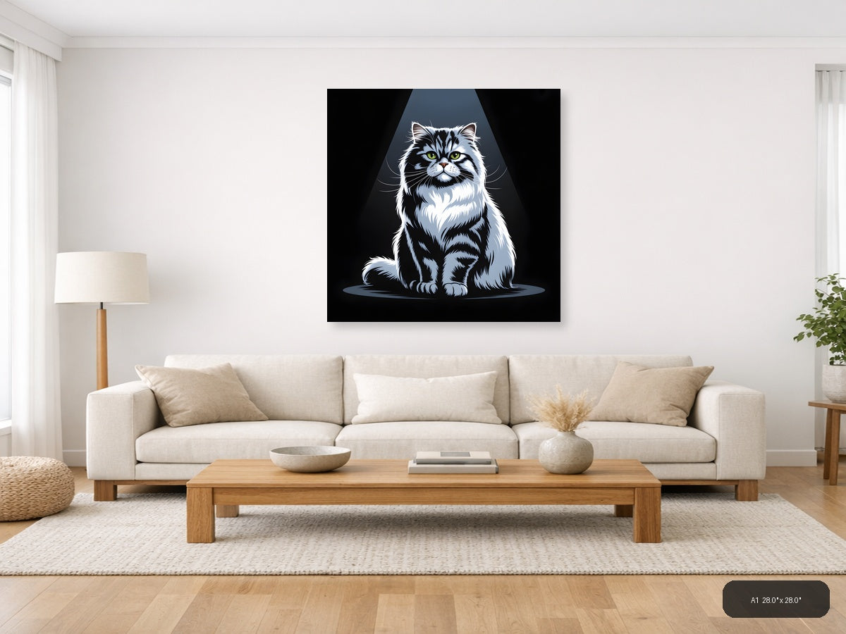 Black and White Cat Portrait Studio Photography Wall Art — A1 / Living Room
