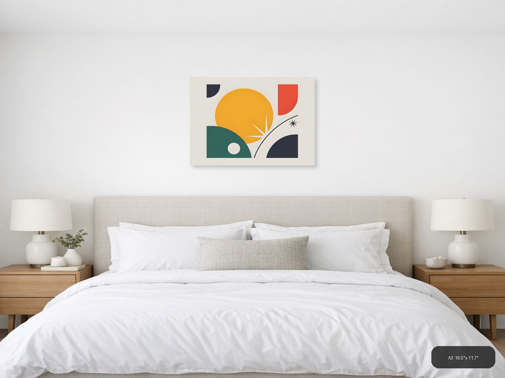 Minimalist Sunset Landscape with Geometric Shapes Wall Art — A3 / Bedroom
