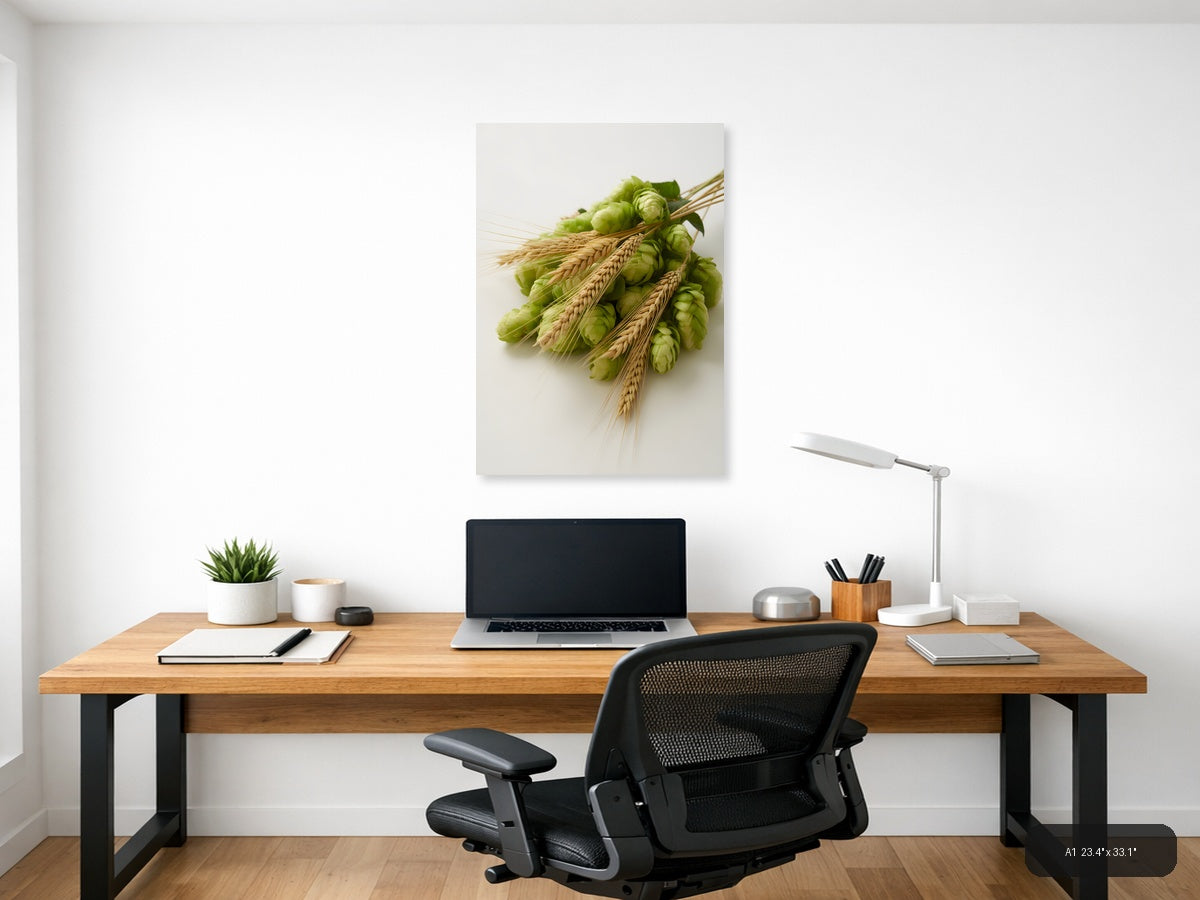Hops and Wheat Minimalist Botanical Wall Art — A1 / Office
