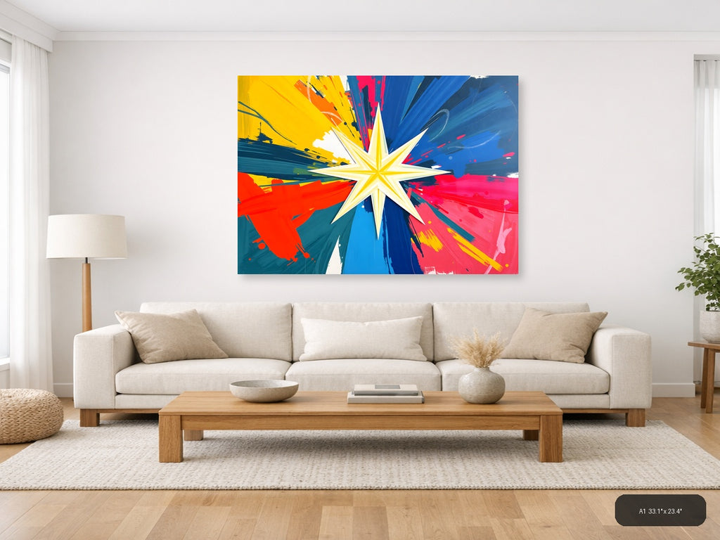 Vibrant Abstract Star Burst Rays Colorful Wall Art — A1 / Living Room