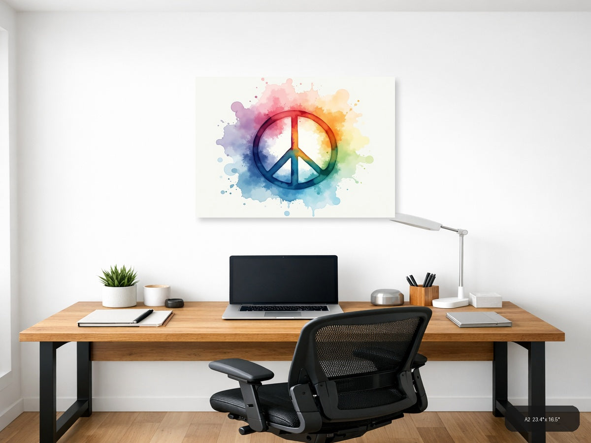 Watercolor Peace Sign Rainbow Splash Wall Art — A2 / Office