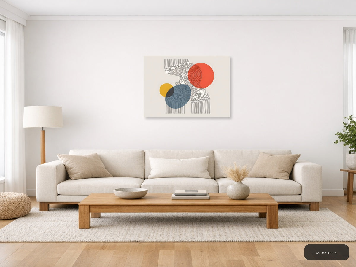 Abstract Line Art with Geometric Circles Wall Art — A3 / Living Room