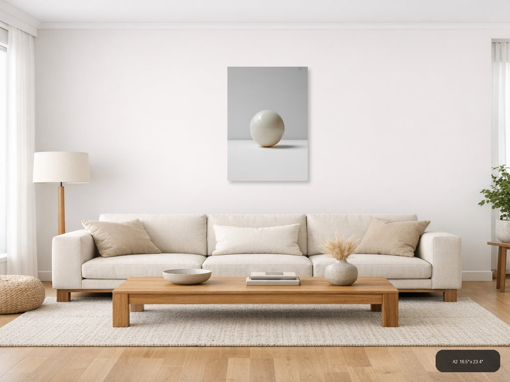 Minimalist Cream Sphere - Abstract Wall Art — A2 / Living Room