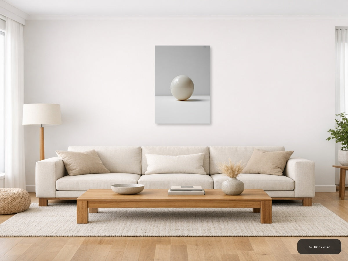 Minimalist Cream Sphere - Abstract Wall Art — A2 / Living Room