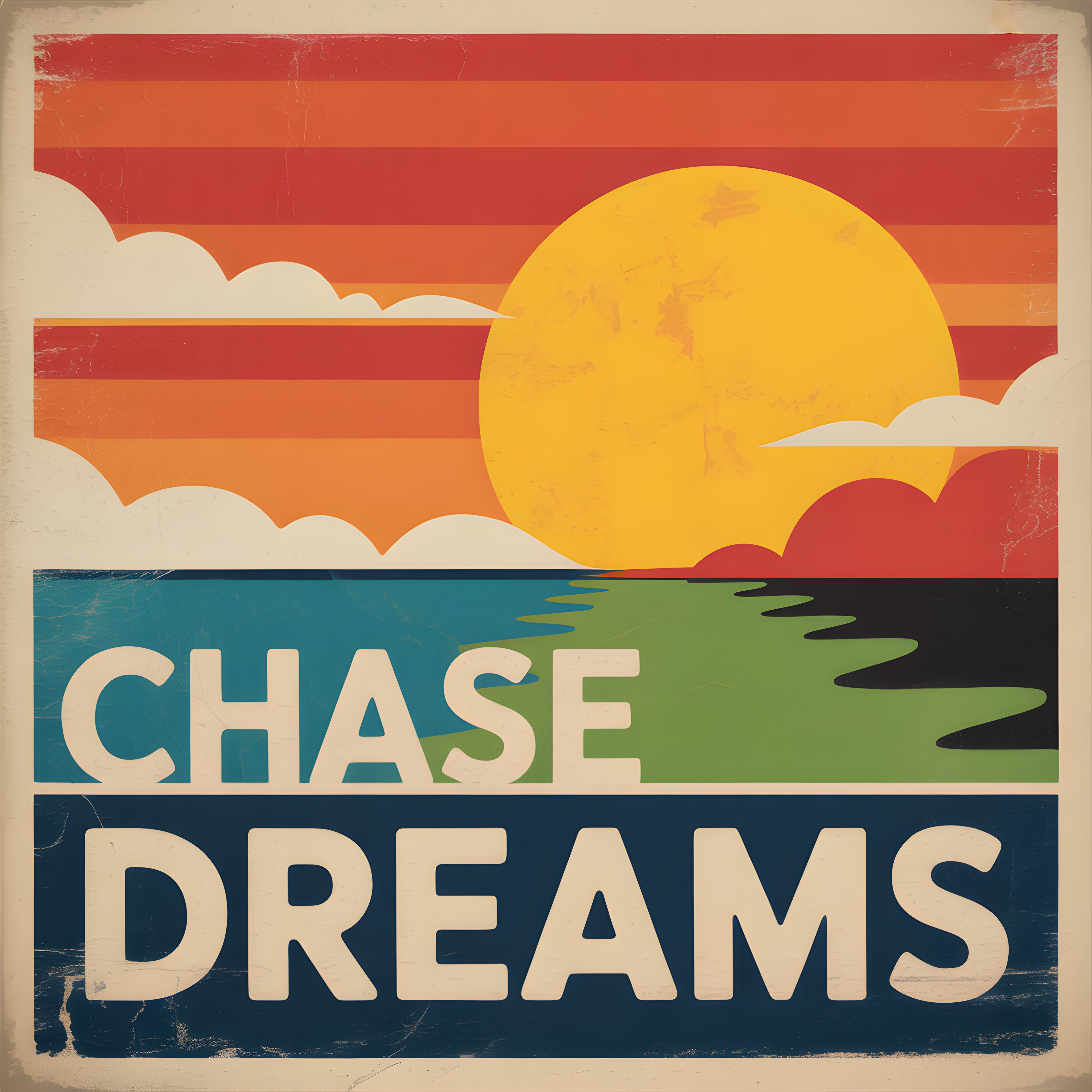 Chase Dreams Vintage Sunset Landscape Wall Art