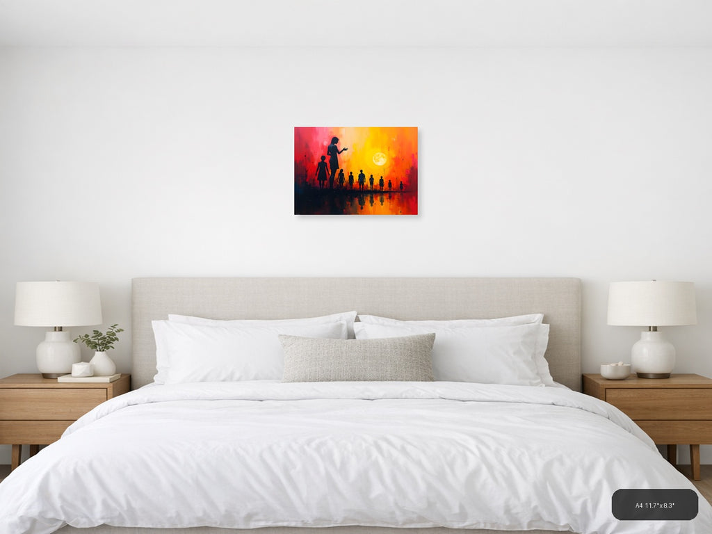 Abstract Silhouettes Sunset Moon Reflection Wall Art — A4 / Bedroom