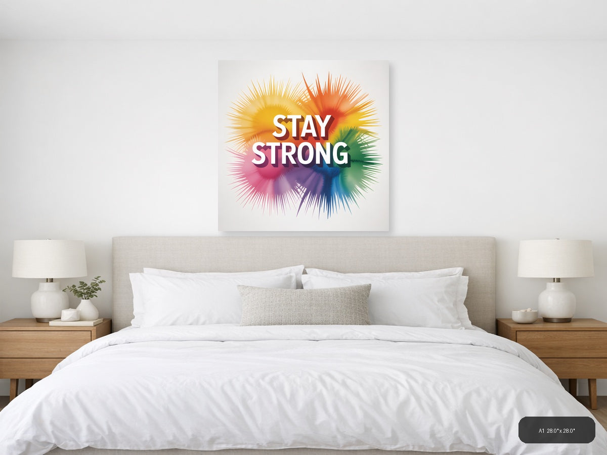 Stay Strong Watercolor Rainbow Burst Wall Art — A1 / Bedroom