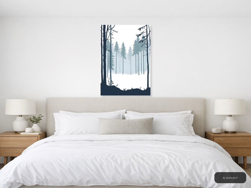 Minimalist Winter Forest Landscape Silhouette Wall Art — A1 / Bedroom
