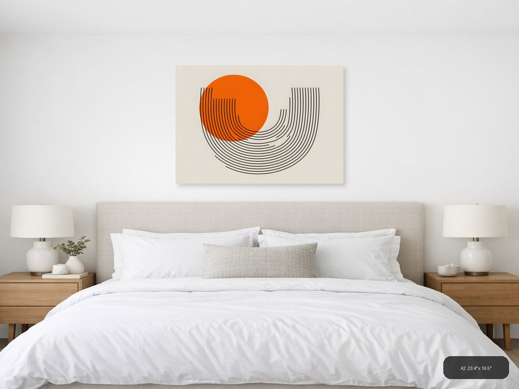 Orange Circle Line Art Modern Abstract Wall Art — A2 / Bedroom