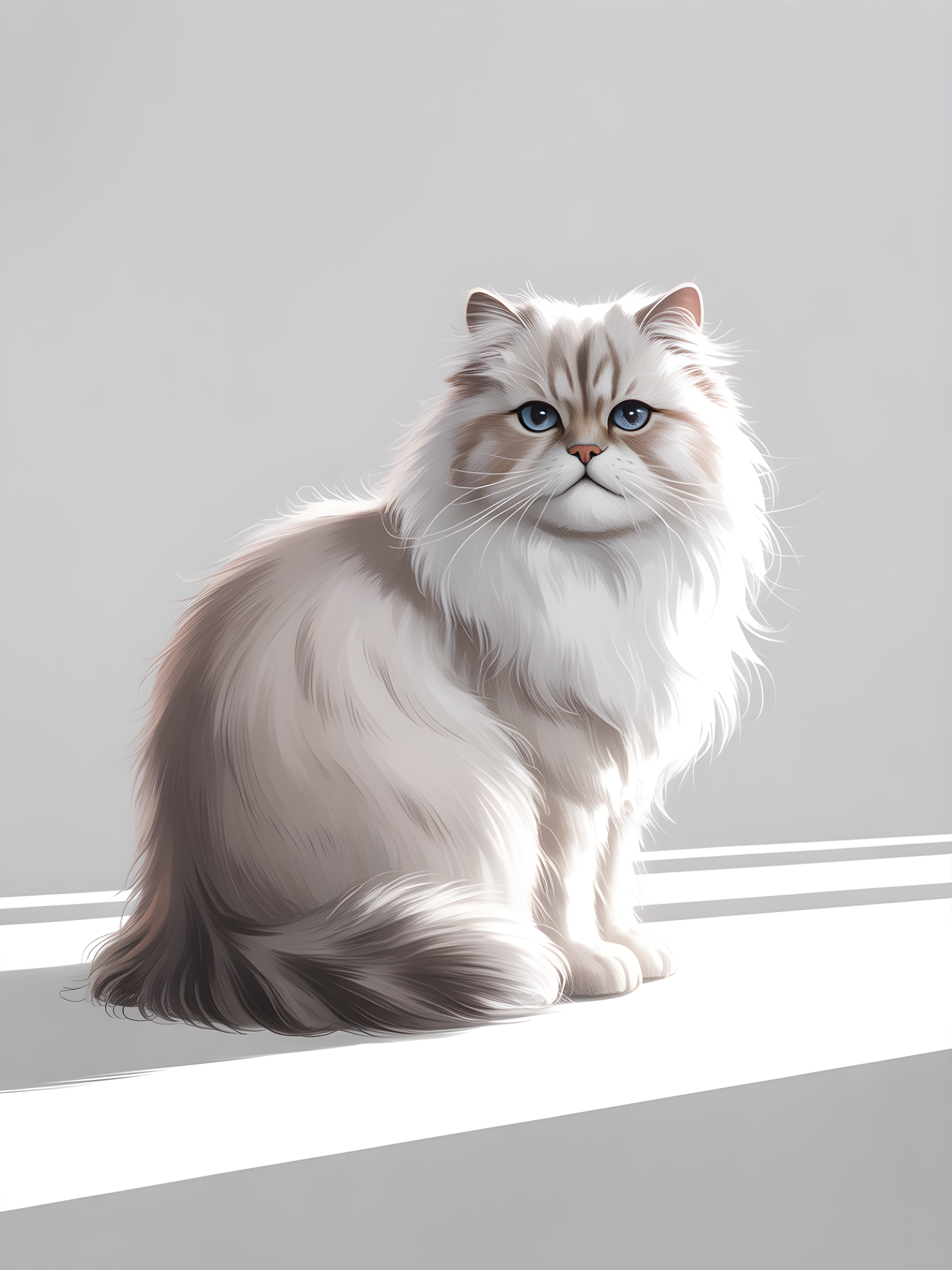 Fluffy White Cat with Blue Eyes Minimalist Wall Art