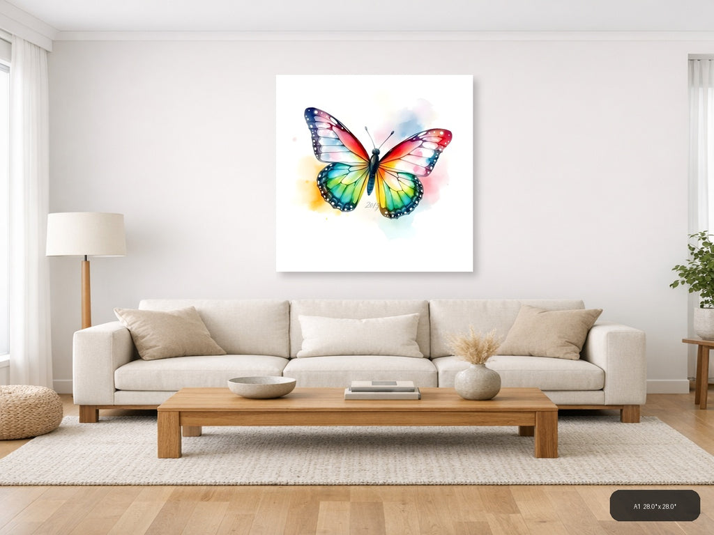 Colorful Rainbow Butterfly Watercolor Wall Art — A1 / Living Room