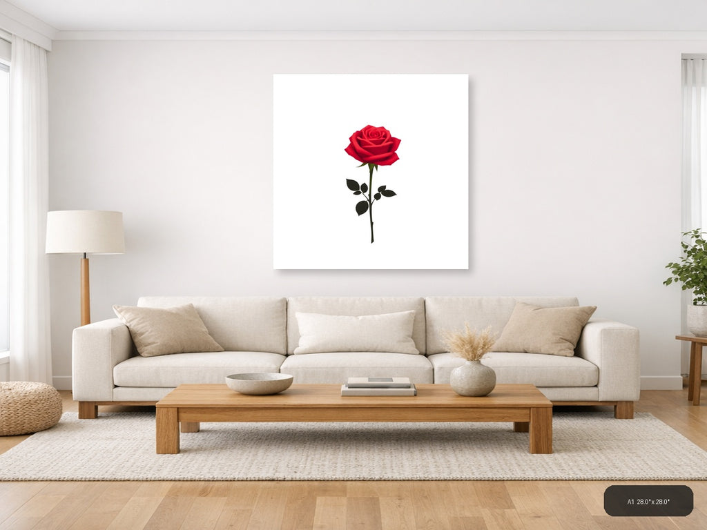 Minimalist Red Rose Single Stem Wall Art — A1 / Living Room