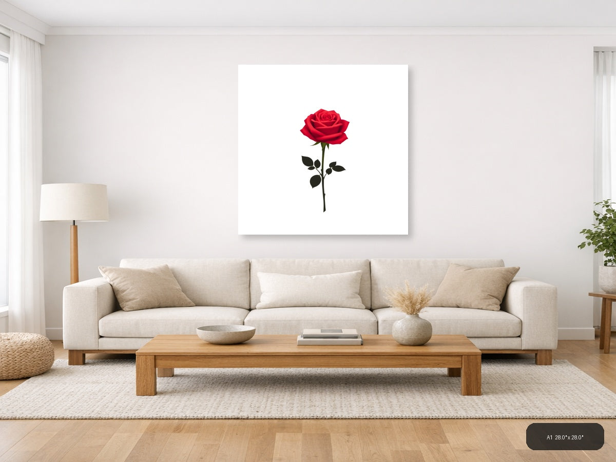Minimalist Red Rose Single Stem Wall Art — A1 / Living Room