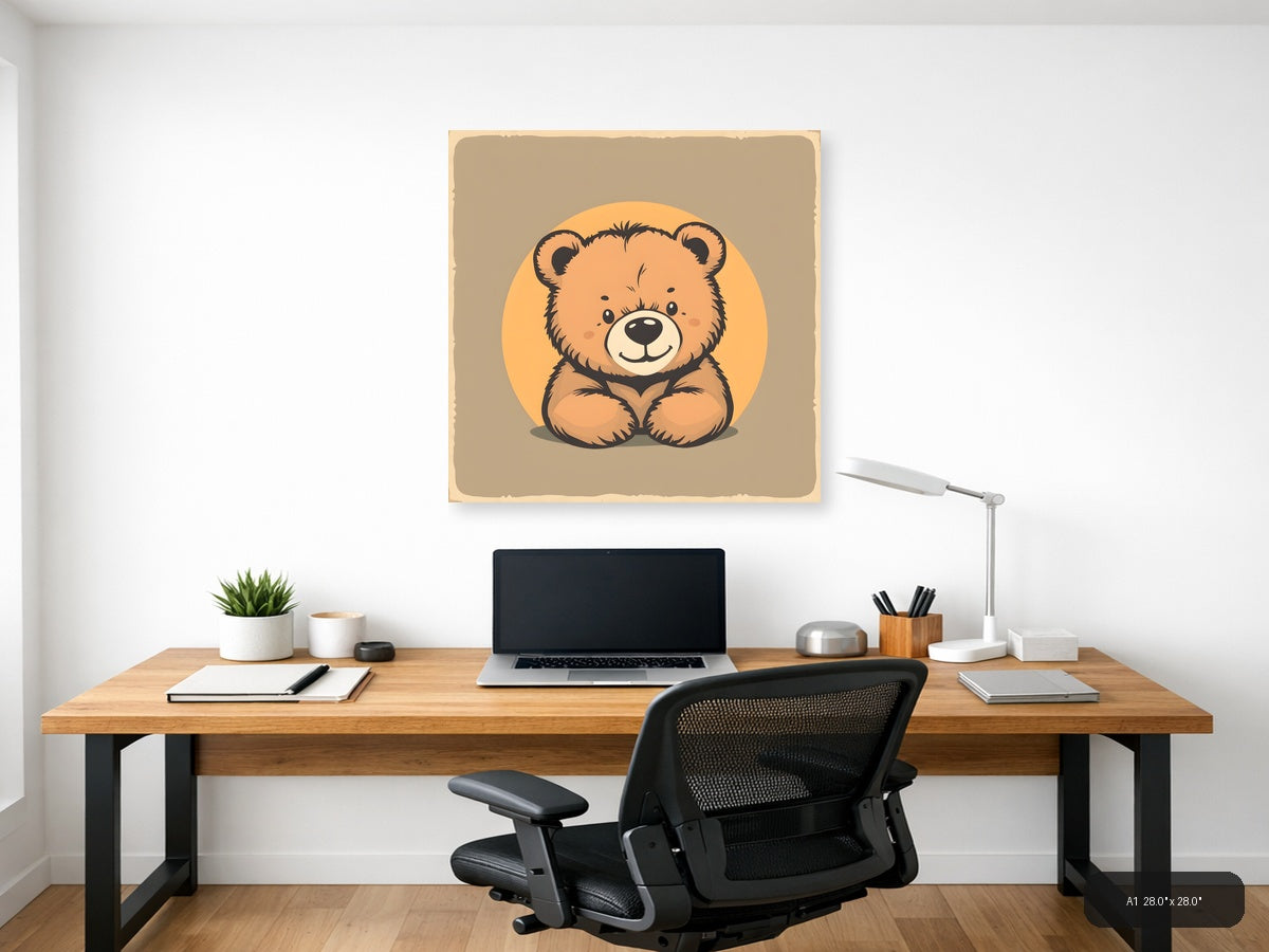 Vintage Cute Teddy Bear Illustration Square Wall Art — A1 / Office